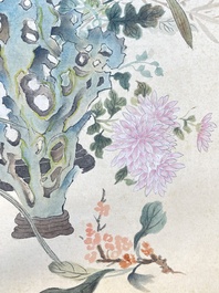 Chinese school: 'Flowers', ink and colour on paper, Cixi seal mark, 19th C.