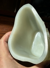 A Chinese white jade 'pine tree' brush pot, Qianlong