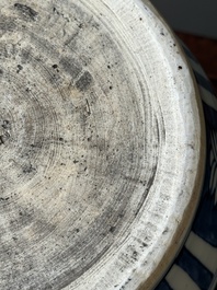 A Chinese blue and white jar and cover with floral design, Wanli