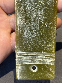 Three Chinese green nephrite jade ceremonial blades, Shang, 12th C. B.C.