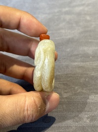 Six Chinese carved jade and agate 'figural' snuff bottles, 19/20th C.