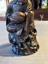 A large Chinese carved bamboo group of 'Hehe Erxian', 17th C.