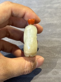 Six Chinese carved jade and agate 'figural' snuff bottles, 19/20th C.