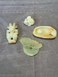 Three Chinese jades and an agate belt hook, Shang and later