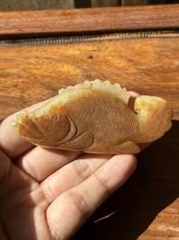 A Chinese white and russet jade mandarin fish or Chinese perch, Yuan
