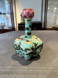 A Chinese famille rose turquoise-ground 'dragon' flower vase, 19th C.