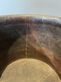 A Chinese Zitan wood 'chilong' brush pot, 17/18th C.