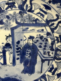 Two Chinese blue and white kraak porcelain dishes with figures, Wanli