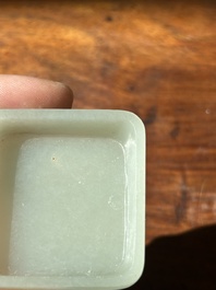 A square Chinese jade box and cover, 18/19th C.