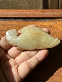 A Chinese white and russet jade mandarin fish or Chinese perch, Yuan