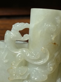 A Chinese white jade 'dragon' ink container with Qianlong mark and possibly of the period