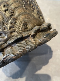 A Chinese Zitan wood 'chilong' brush pot, 17/18th C.