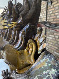 A large Japanese polychromed and gilt-lacquered wood figure of a divine general, Edo, dated 1623