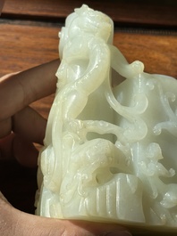 A Chinese white jade 'dragon' ink container with Qianlong mark and possibly of the period