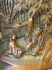 A Chinese carved bamboo 'Seven Sages of the Bamboo Grove' brush pot, 19th C.