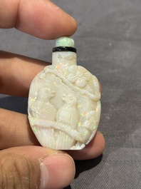 Six Chinese snuff bottles in various carved gemstones, 19/20th C.