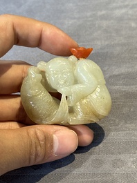 Six Chinese carved jade and agate 'figural' snuff bottles, 19/20th C.