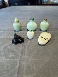 Six various Chinese hardstone and jade snuff bottles, 19/20th C.