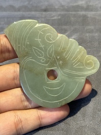 Three Chinese jades and an agate belt hook, Shang and later