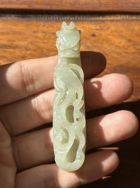 Two fine Chinese white jade carved belt hooks, Qing