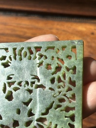 A Chinese jade 'dragon' plaque, a 'double-happiness' plaque and a jade inset silver brooch, 19th C.