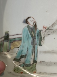 A Chinese famille verte celadon-glazed plate, Jiajing mark, Kangxi/Yongzheng