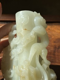 A Chinese white jade 'dragon' ink container with Qianlong mark and possibly of the period