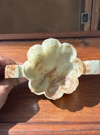 A Chinese celadon and russet jade wedding cup, 18th C.