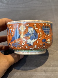 A Chinese English-decorated blue and white censer, Kangxi