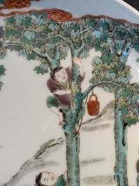 A Chinese famille verte celadon-glazed plate, Jiajing mark, Kangxi/Yongzheng