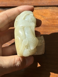 A Chinese white and russet jade 'Lu Ru Feng Qin 鹿乳奉親' carving, Qing