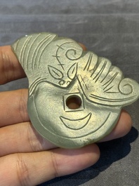 Three Chinese jades and an agate belt hook, Shang and later