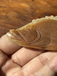 A Chinese white and russet jade mandarin fish or Chinese perch, Yuan
