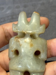Three Chinese jades and an agate belt hook, Shang and later