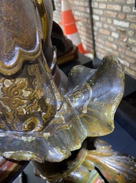 A large Japanese polychromed and gilt-lacquered wood figure of a divine general, Edo, dated 1623