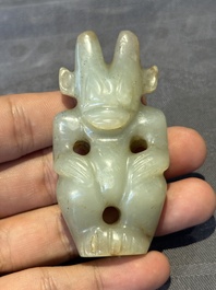 Three Chinese jades and an agate belt hook, Shang and later