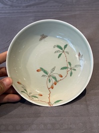 A Chinese famille verte celadon-glazed plate, Jiajing mark, Kangxi/Yongzheng