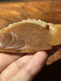 A Chinese white and russet jade mandarin fish or Chinese perch, Yuan
