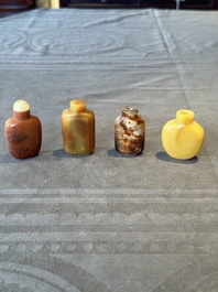 Four Chinese jade and hardstone snuff bottles, 19/20th C.