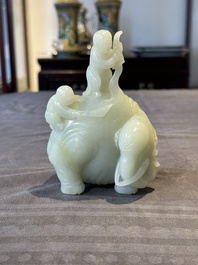 A Chinese celadon jade group of two boys cleansing an elephant, 18th C.