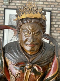 A large Japanese polychromed and gilt-lacquered wood figure of a divine general, Edo, dated 1623