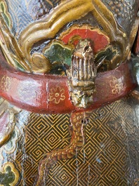 A large Japanese polychromed and gilt-lacquered wood figure of a divine general, Edo, dated 1623
