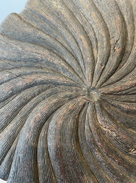 A Chinese Zitan wood 'chilong' brush pot, 17/18th C.