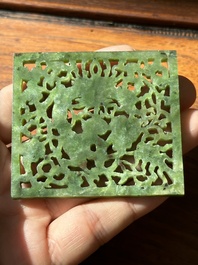 A Chinese jade 'dragon' plaque, a 'double-happiness' plaque and a jade inset silver brooch, 19th C.