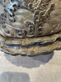 A Chinese Zitan wood 'chilong' brush pot, 17/18th C.