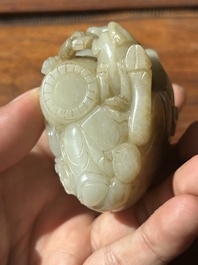 A Chinese white and russet jade 'Lu Ru Feng Qin 鹿乳奉親' carving, Qing
