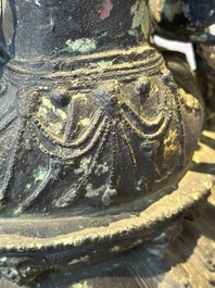 A large Chinese bronze sculpture of Bodhisattva on a lotus throne, Ming