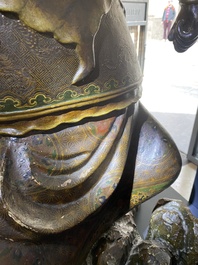 A large Japanese polychromed and gilt-lacquered wood figure of a divine general, Edo, dated 1623