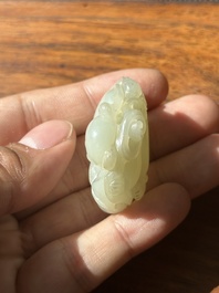 A Chinese white jade sculpture of a boy and a double gourd, Qing