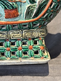 Two Chinese famille rose vases, two teapots and a Japanese wucai ewer, 19th C.